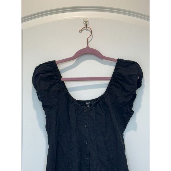 Madewell Margie Mini Dress Button Front Black Linen Blend Size 8 - Picture 5 of 7